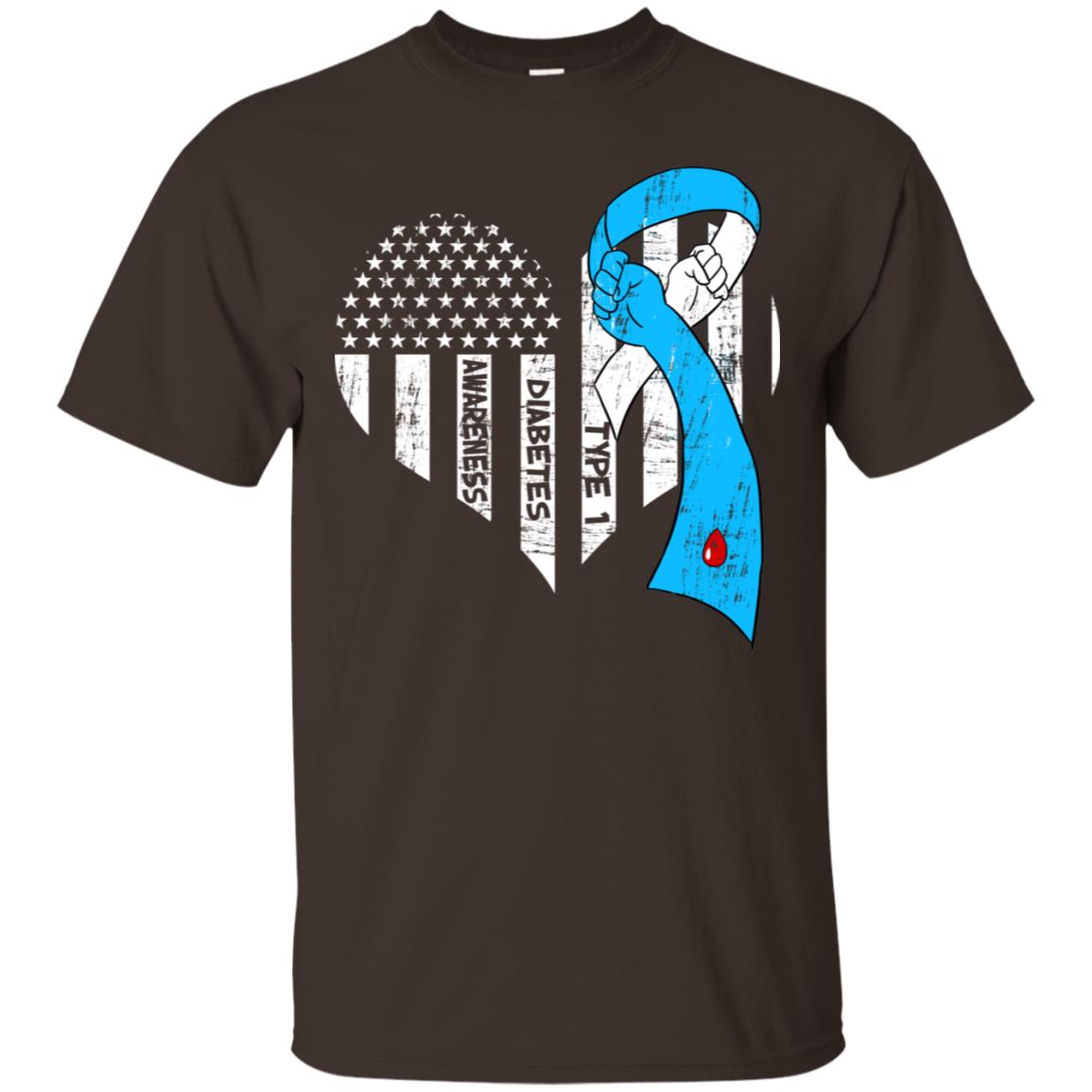 Diabetes Awareness Type 1 Ribbon Flag Shirt Dark Chocolate