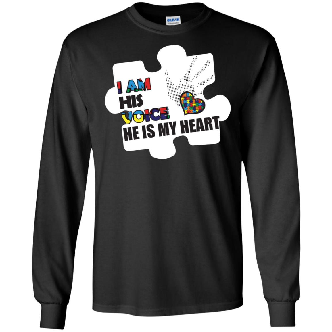 I Am His Voice He Is My Heart Autism Awareness Gift ShirtG240 Gildan LS Ultra Cotton T-Shirt
