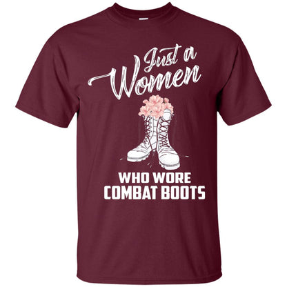 Just A Woman Who Wore Combat Boots Female Veteran T-shirt Maroon