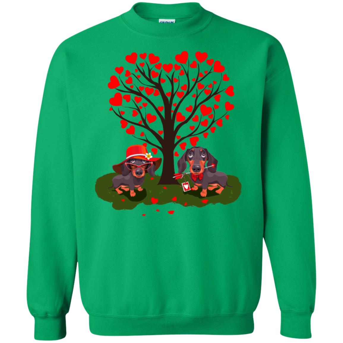 Valentine Dachshund Couple Heart Tree Shirt Irish Green