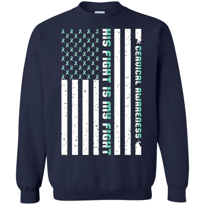 Cervical Awareness His Fight Is My Fight Teal White Stars Flag Of Usa Shirt Navy