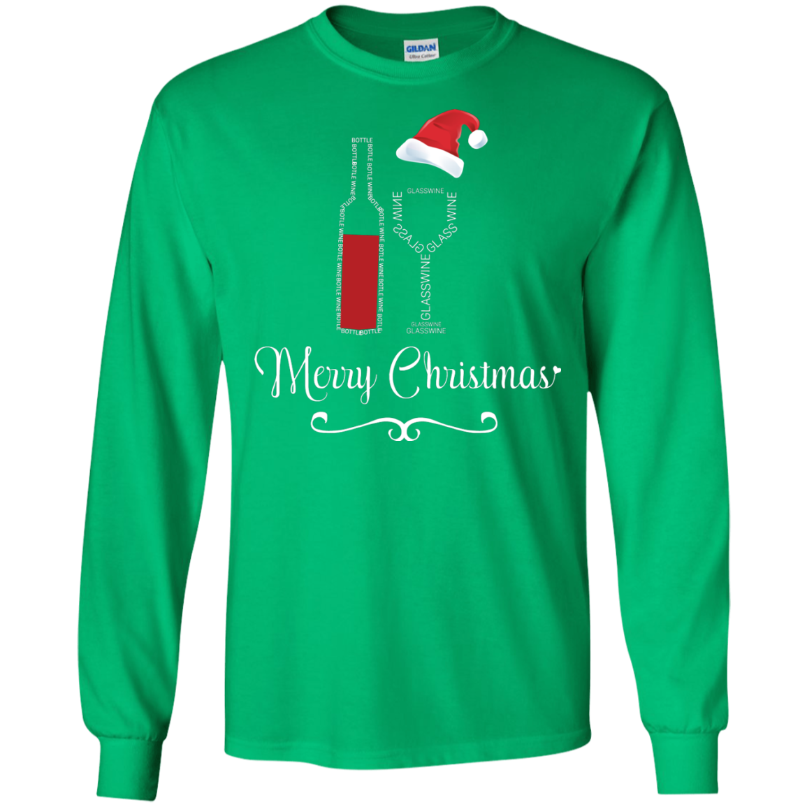 Christmas T-shirt Merry Christmas With Wine Botle And Glass Wine Irish Green