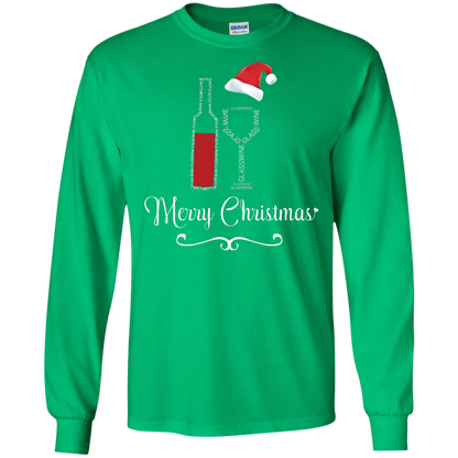 Christmas T-shirt Merry Christmas With Wine Botle And Glass Wine Irish Green