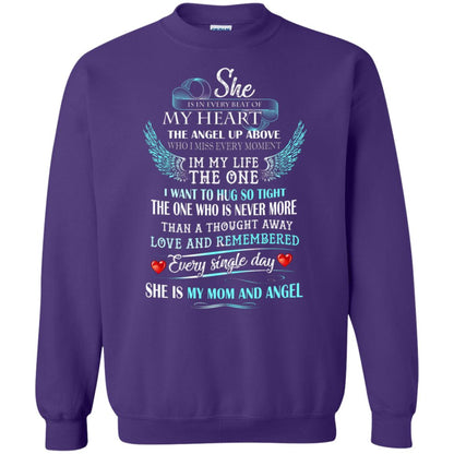 She Is In Every Beat Of My Heart The Angel Up Above She Is My Mom And Angel Shirt Purple
