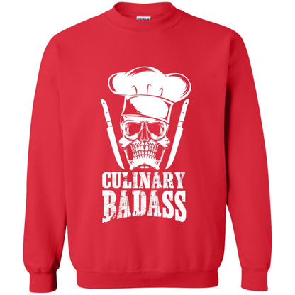 Culinary Badass Funny Chef Skull Knifes Cooking Tshirt Red