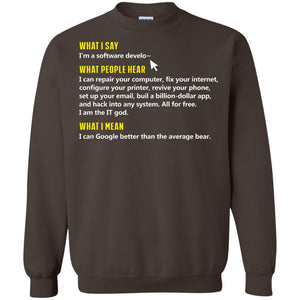 What I Say I_m A Software Develop What People Hear ShirtG180 Gildan Crewneck Pullover Sweatshirt 8 oz.