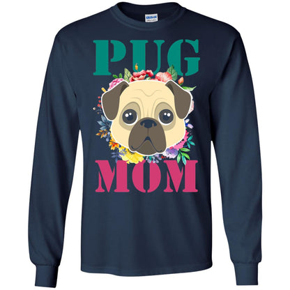 Floral Pug Mom T-shirt Puppy Pet Lover Navy