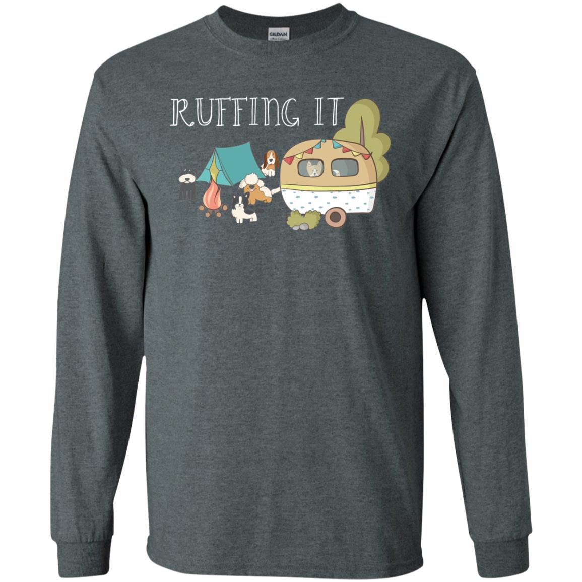 Ruffing It Camping With Dogs Camper T-shirt Dark Heather