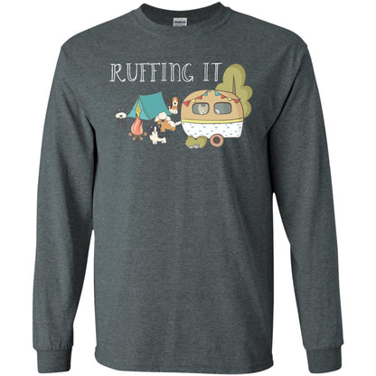 Ruffing It Camping With Dogs Camper T-shirt Dark Heather