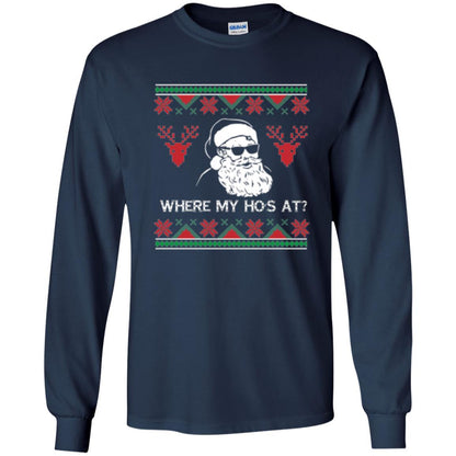 Christmas T-shirt Santa Claus Where My Hos At T-shirt Navy