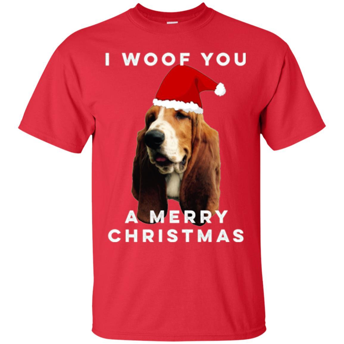 Basset Hound T-shirt I Woof You A Merry Christmas Red