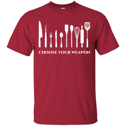 Chef Kitchen Cutlery T-shirt Choose Your Weapon Cardinal