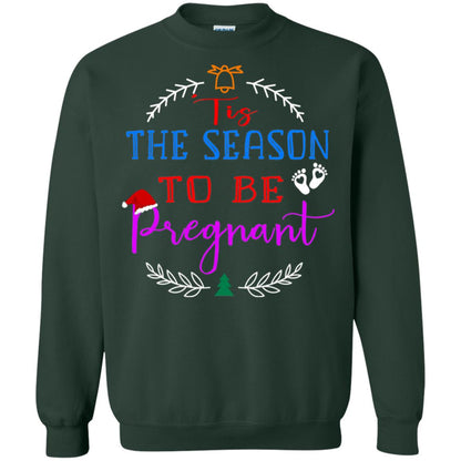 Tis Season To Be Pregnant Pregnancy Announcement Gift Shirt Forest Green