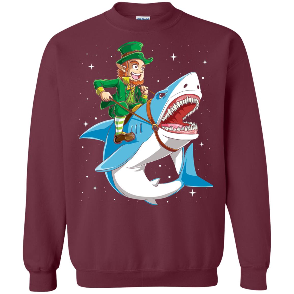 Leprechaun Riding Shark St Patricks Day T-shirt Maroon