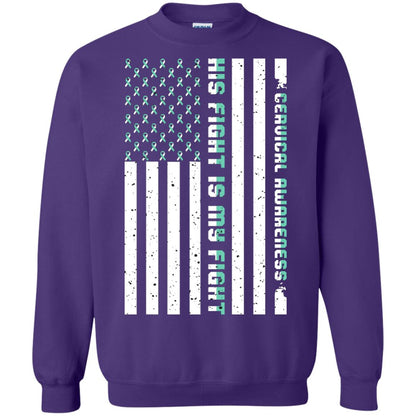 Cervical Awareness His Fight Is My Fight Teal White Stars Flag Of Usa Shirt Purple