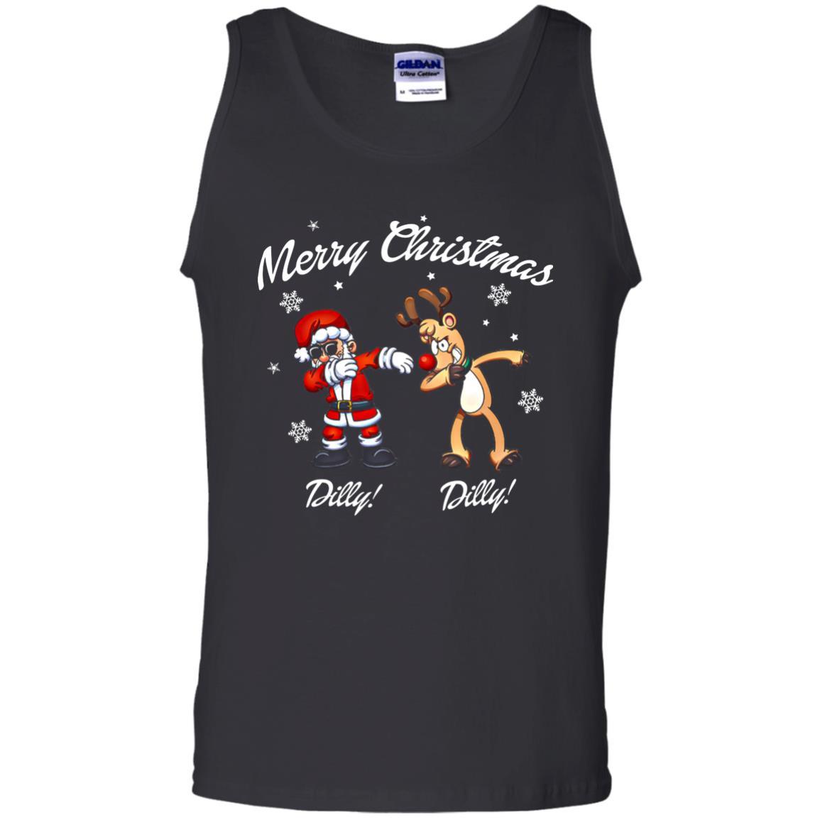 Christmas T-shirt Santa And Reindeer Dilly Dilly Black