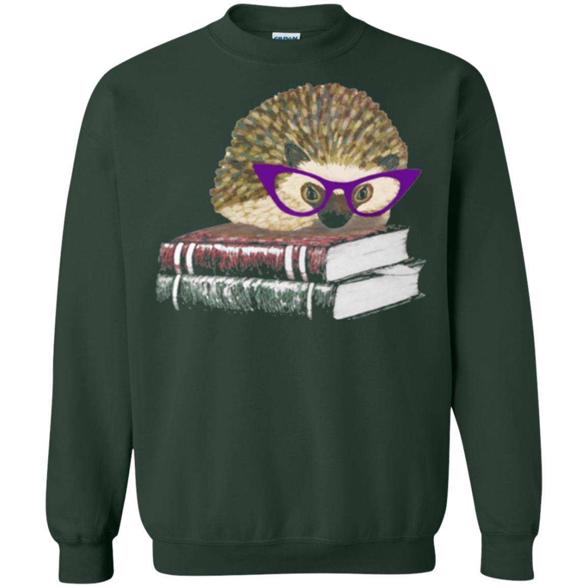 Adorable Hedgehog Book Nerd Gift Shirt Forest Green