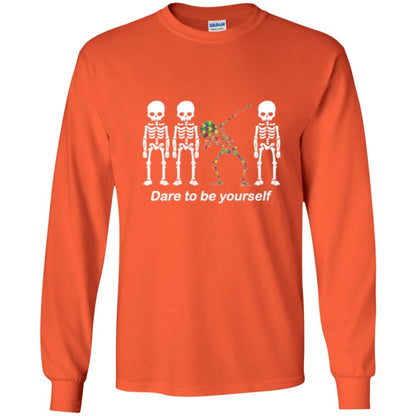 Dabbing T-shirt Dabbing Skeleton Dare To Be Yourself Orange