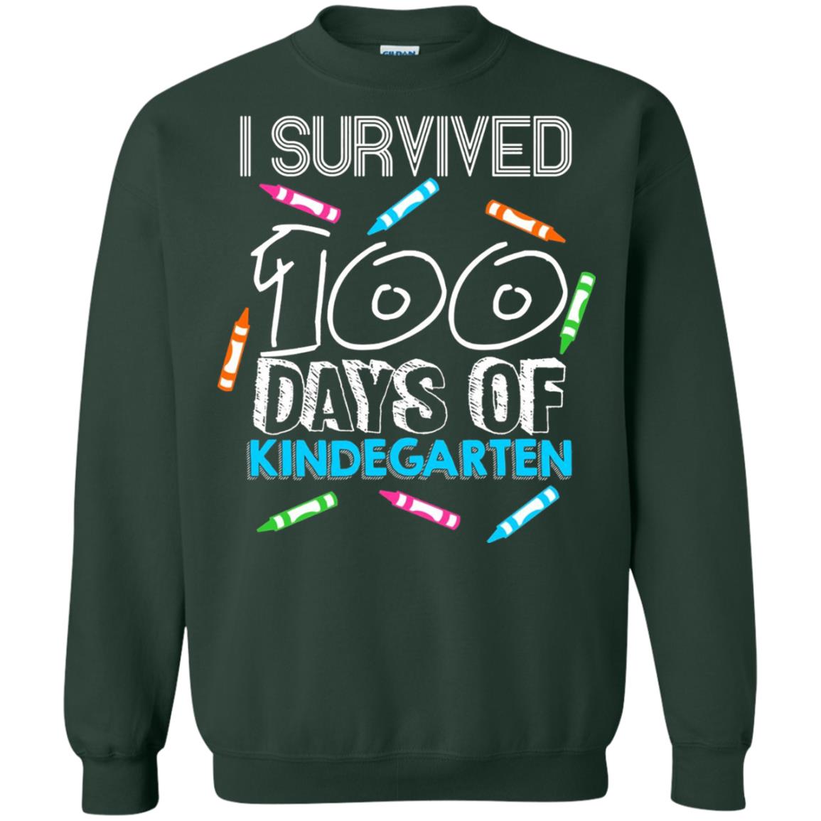 Teacher Kid T-shirt I Survived 100 Days Of Kindergarten Forest Green