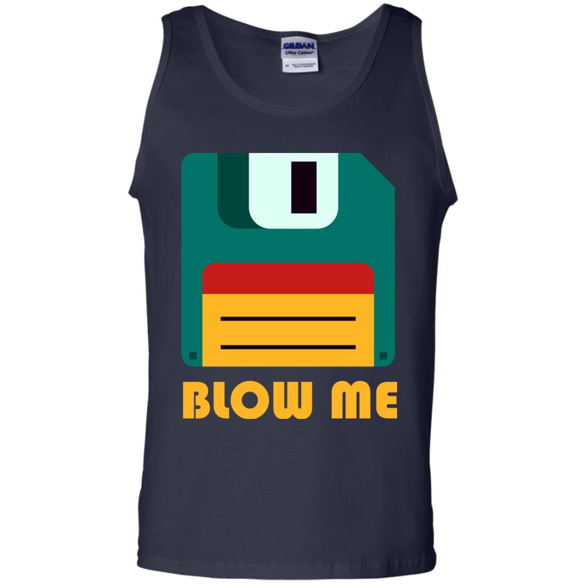 Blow Me Funny Floppy Disk Saying T-shirt Navy