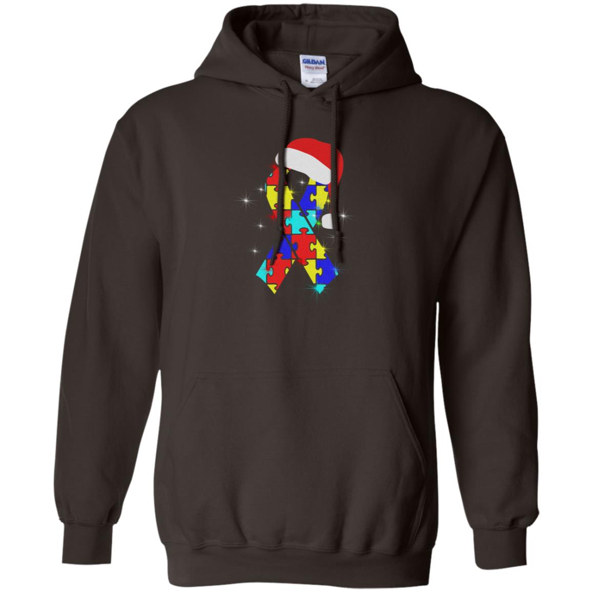 Autism Puzzle Ribbon Santa Hat X-mas Gift Shirt Dark Chocolate