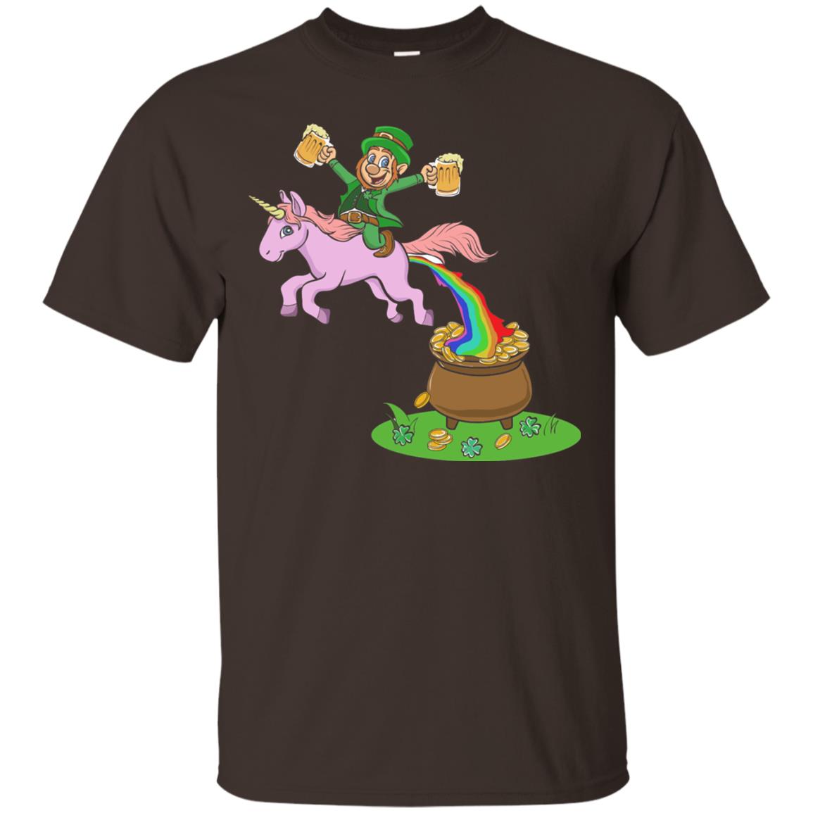 Leprechaun Riding A Unicorn Funny St Patricks Day T-shirt Dark Chocolate