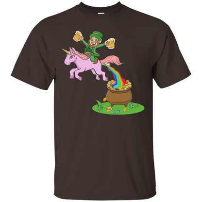 Leprechaun Riding A Unicorn Funny St Patricks Day T-shirt Dark Chocolate