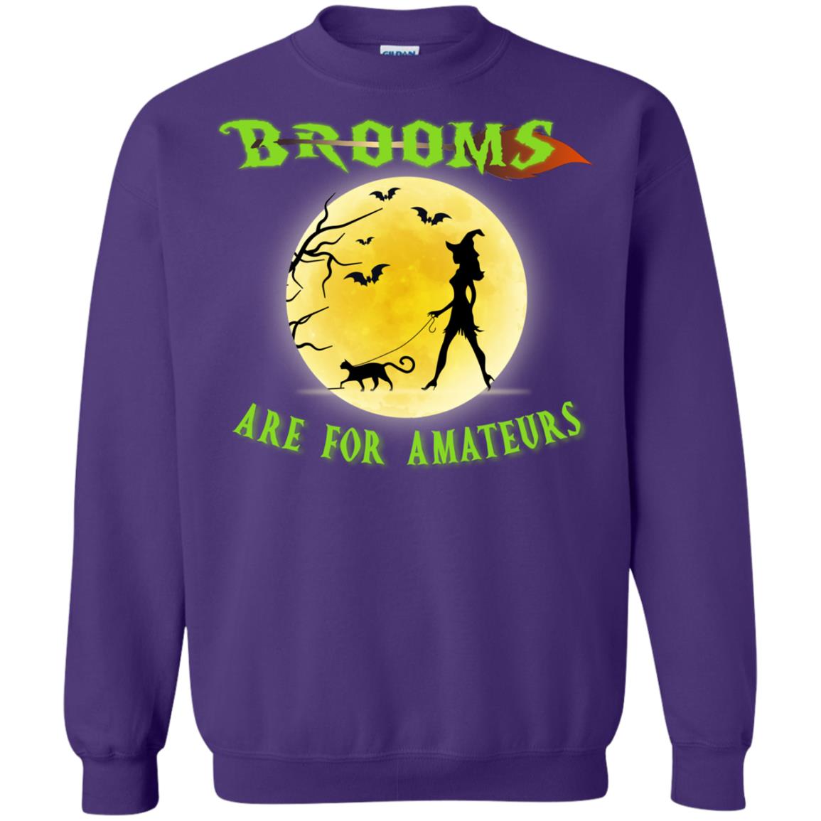 Brooms Are For Amateurs Witches Walk With Cat Funny Halloween Shirt Purple