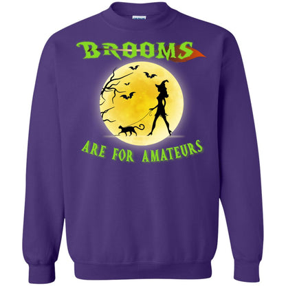 Brooms Are For Amateurs Witches Walk With Cat Funny Halloween Shirt Purple