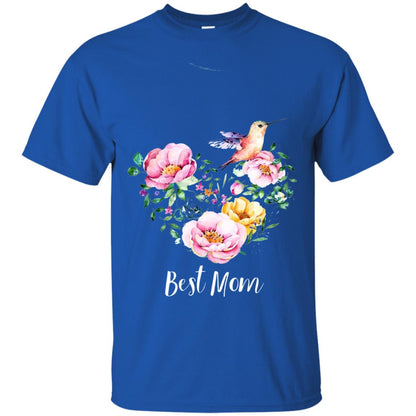 Best Mom Hummingbird Flower Heart Mommy Shirt Royal