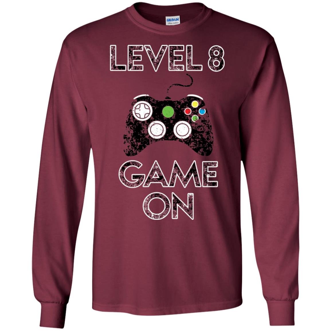 Level 8 Game On 8th Birthday Gift T-shirt Maroon