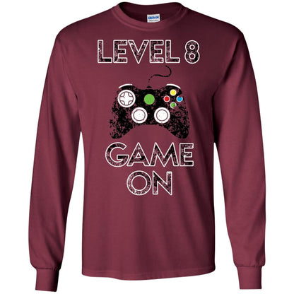 Level 8 Game On 8th Birthday Gift T-shirt Maroon