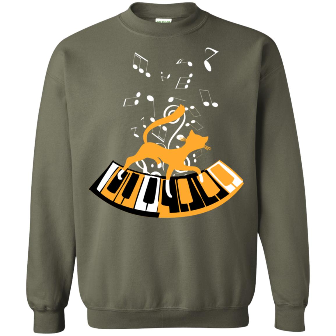 Cat Plays Piano Shirt For Mens Womens Military Green