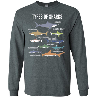 Shark Lovers T-shirt 9 Types Of Sharks Ocean Dark Heather