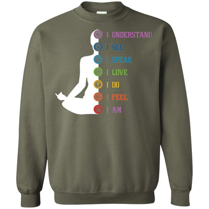 Chakra Meditation Yoga T-shirt I Speak I Love I Do I Feel I Am Military Green