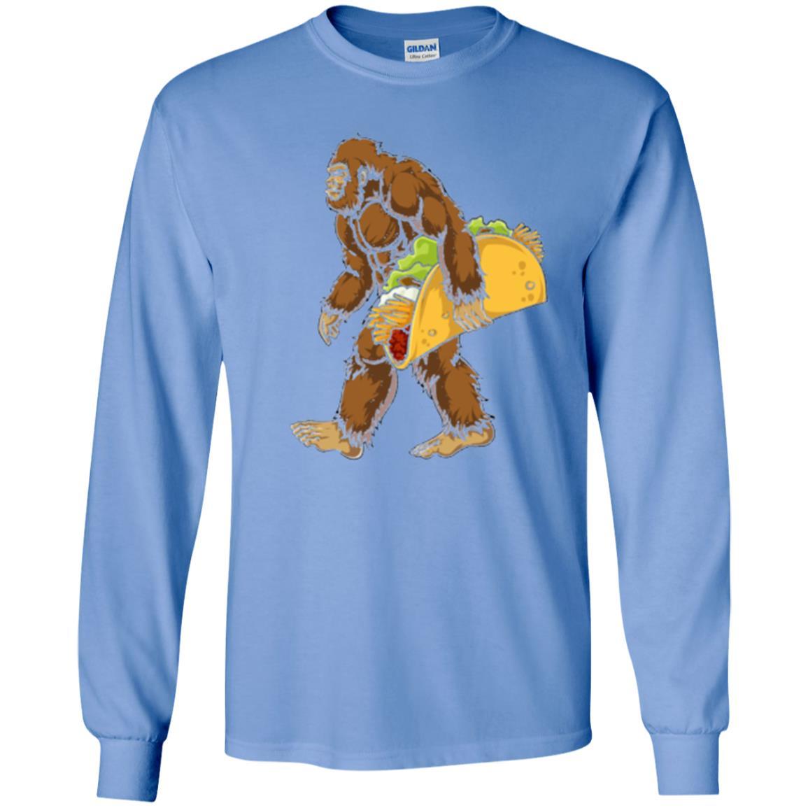 Camping T-shirt Bigfoot Sasquatch Carrying Taco Carolina Blue