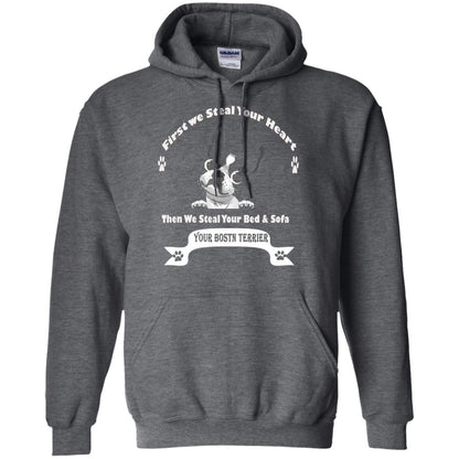 Frist We Steal Your Heart Boston Terrier T-shirt Dark Heather
