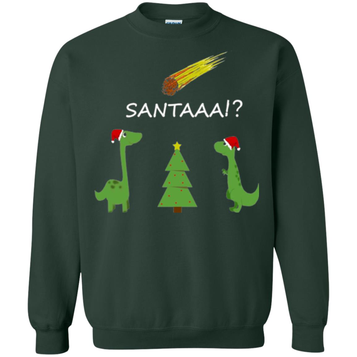 Christmas T-shirt Funny Dinosaus Santaaa Forest Green