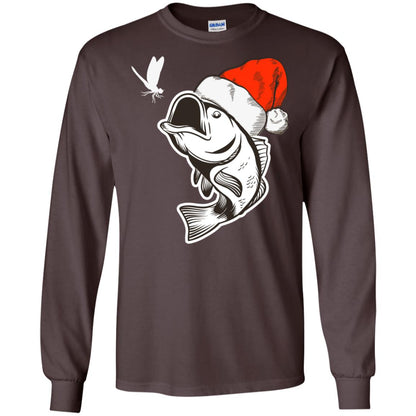 Bass Fishing Santa Hat Christmas Gift Shirt For Fishing Lovers Dark Chocolate