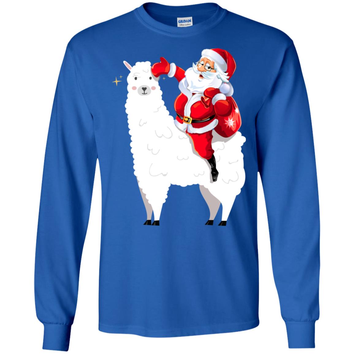 Alpaca Llama And Santa Claus X-mas Gift Shirt Royal