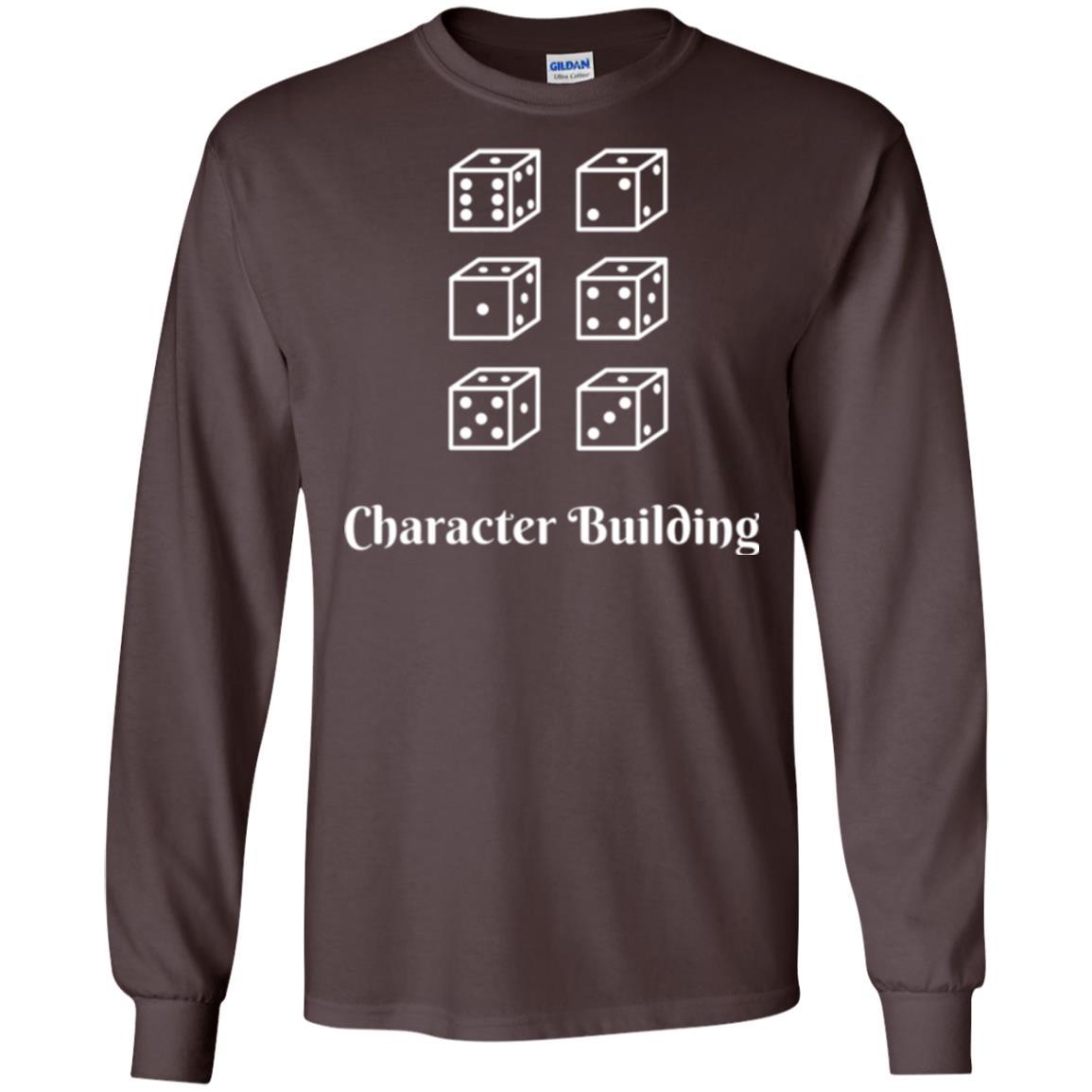 Gamer T-shirt Character Building Rolling Dice Dark Chocolate