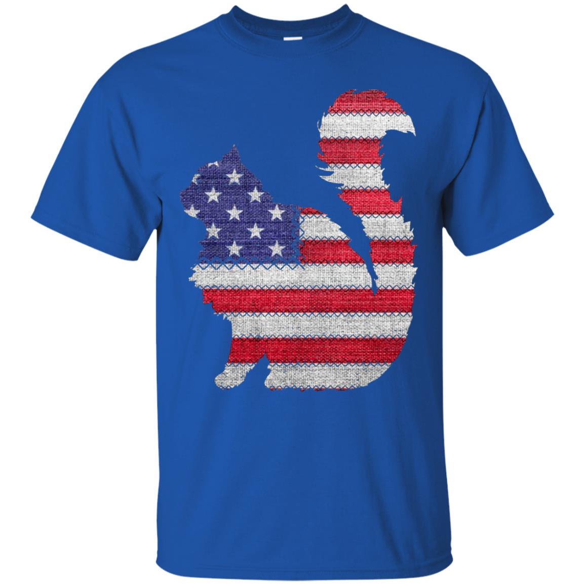 Patriotic Maine Coon American Flag Embroidery T-shirt Royal