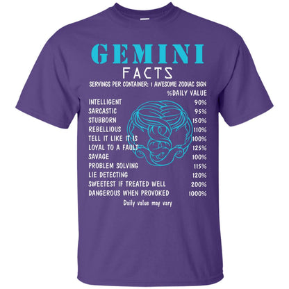 Gemini Facts 1 Awesome Zodiac Sign Gift Shirt For Gemini Horoscope Purple