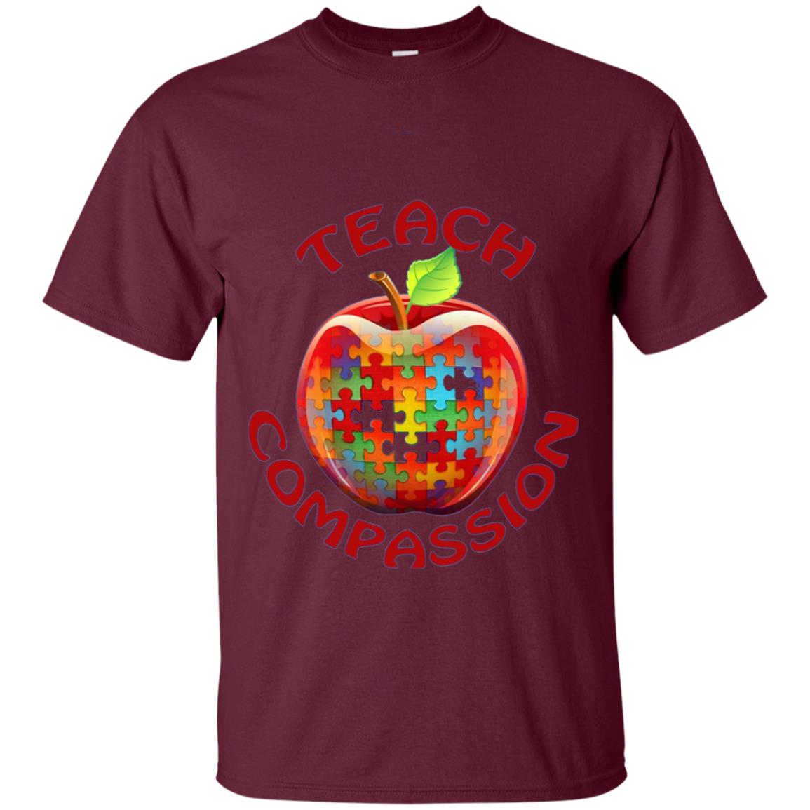 Teach Compassion Autism Awareness T-shirt Maroon
