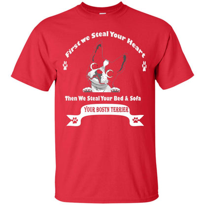 Frist We Steal Your Heart Boston Terrier T-shirt Red