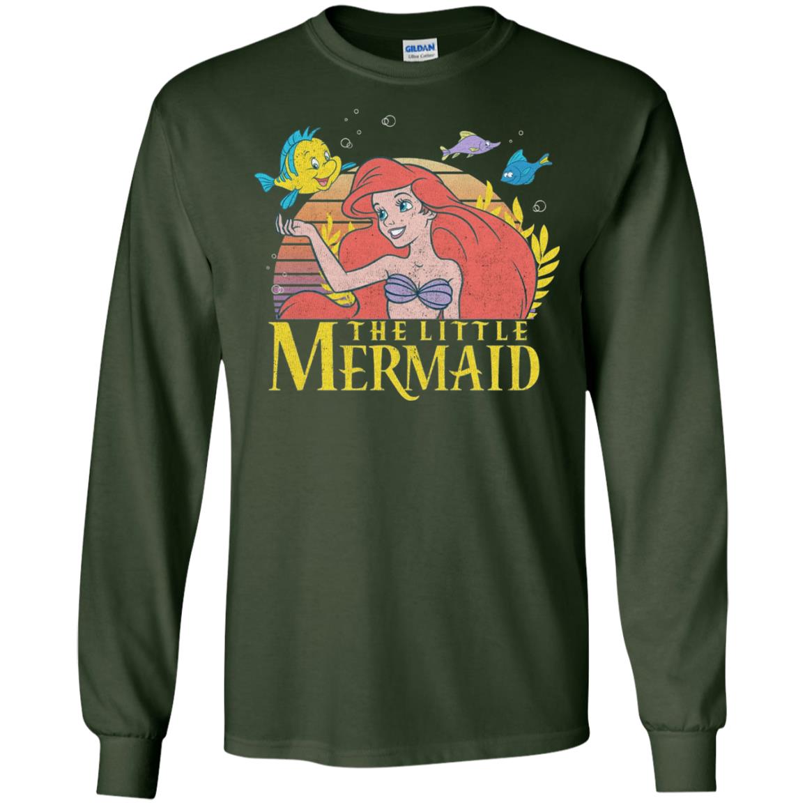 Cartoon T-shirt Mermaid Ariel Flounder Forest Green