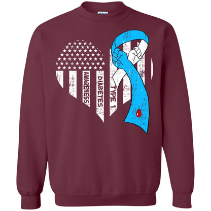Diabetes Awareness Type 1 Ribbon Flag Shirt Maroon