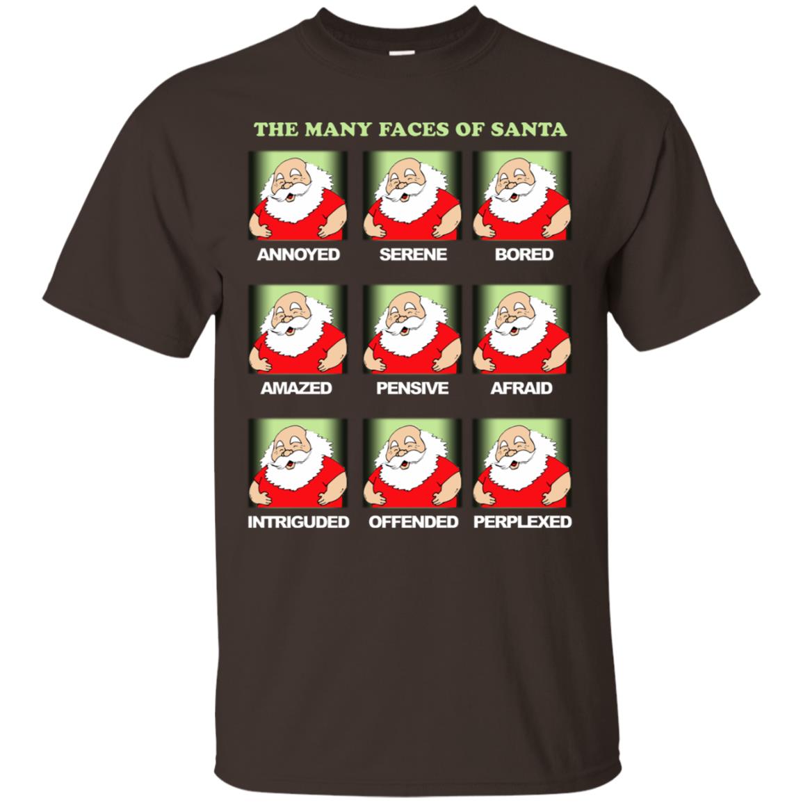 The Many Faces Of Santa Humor X-mas Gift Shirt Dark Chocolate