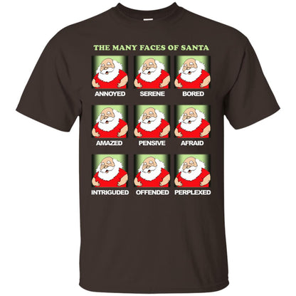 The Many Faces Of Santa Humor X-mas Gift Shirt Dark Chocolate