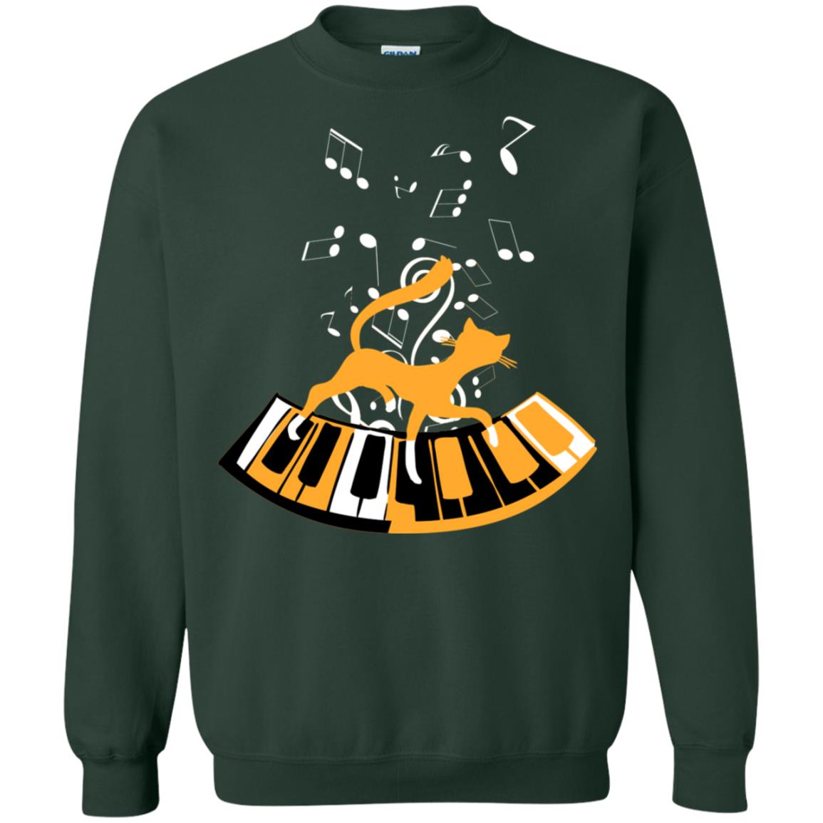 Cat Plays Piano Shirt For Mens Womens Forest Green